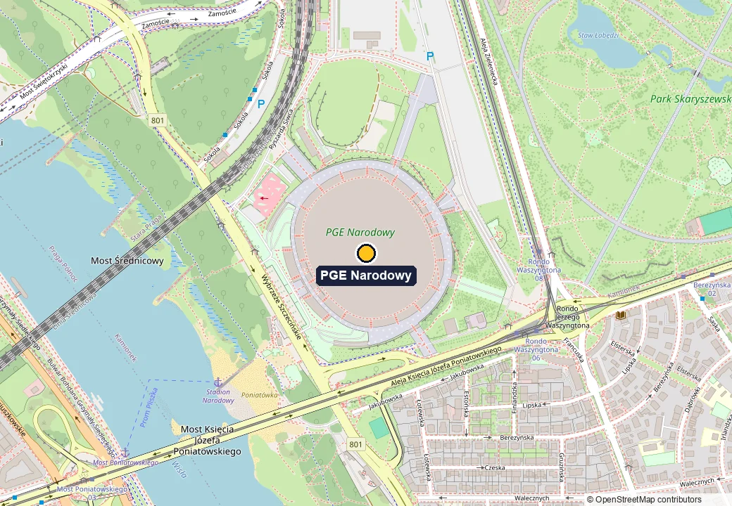 Mapa okolicy PGE Narodowego